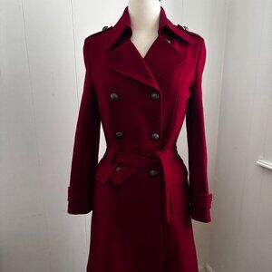 Anna Sui Red Wool Blend Military Coat XS Small Double Breasted Belted